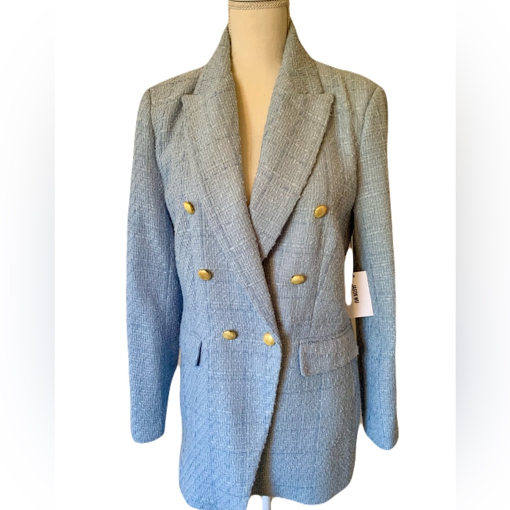 Jason Wu Baby Blue Double Breasted Tweed Blazer